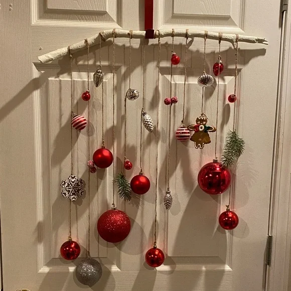 Festive Red and Silver Holiday Ornament Mobile - Picture 1 of 6